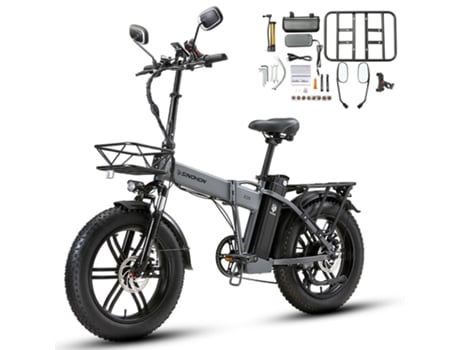 Bicicleta Eléctrica Sinohon A20 1000w 18ah 45km/h 20 Polegadas Mulheres/homens 7 Velocidades Com Bandeja Cinza