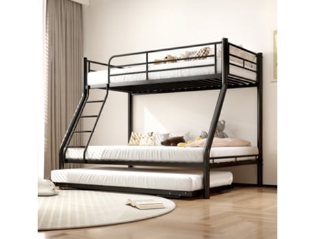 Beliche De Metal Com Cama Desdobrável, Beliche De Casal Para Adolescentes E Adultos, Cama Alta Com Corrimão Antiqueda E Escada Antiderrapante 138×20