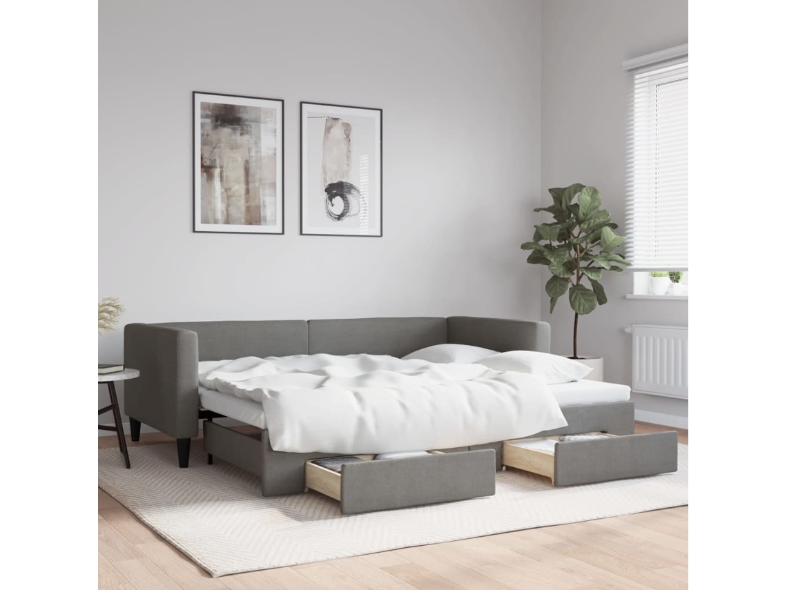 Sofá cama con cajones 90x200 cm Tela gris oscuro