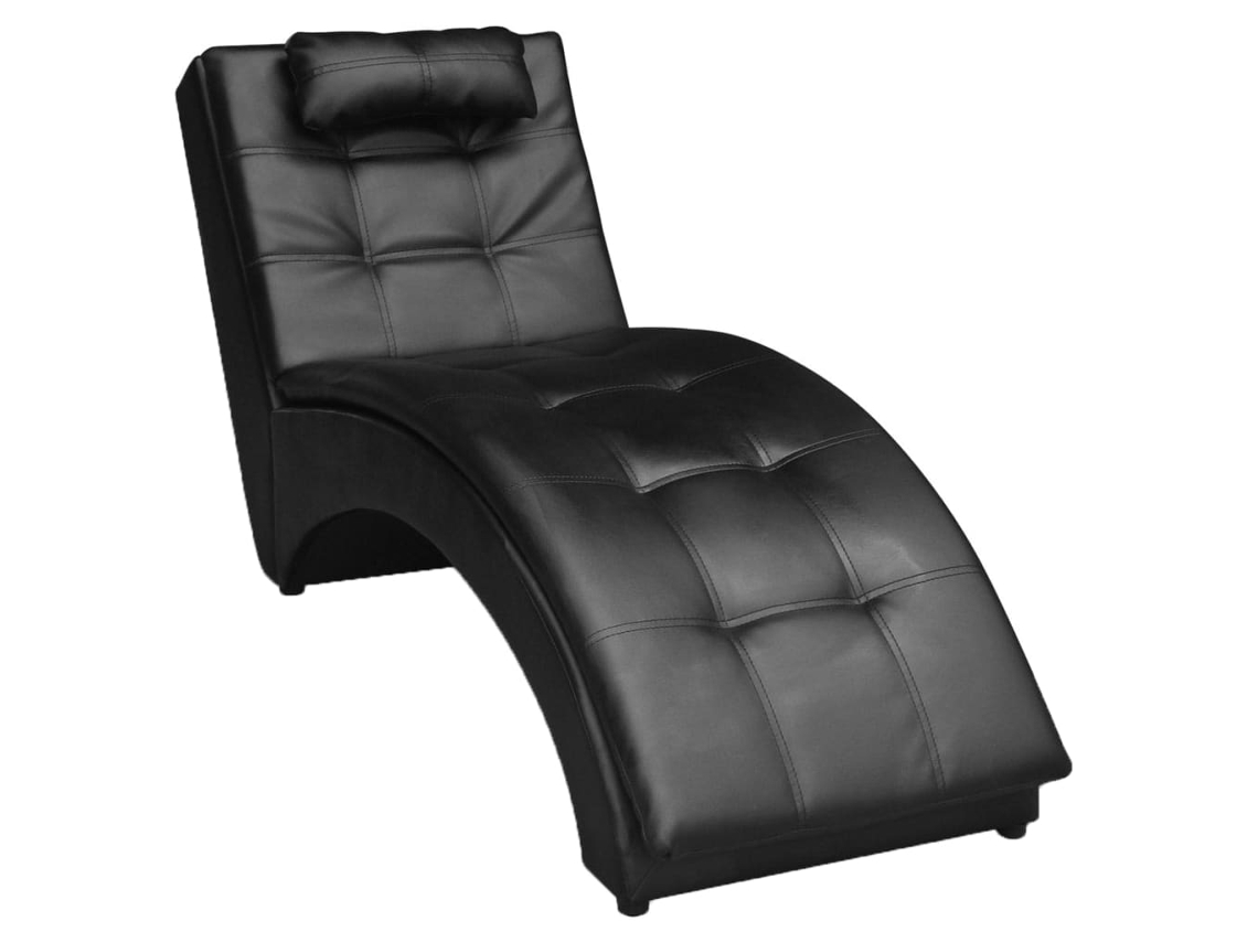 Vidaxl Chaise Longue Com Almofada Couro Artificial Preto