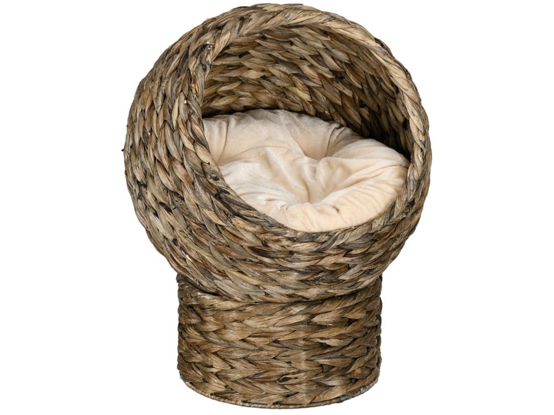 Cesta Vime Gatos Toca Cama Almofada Jacinto Café 40x37x51cm