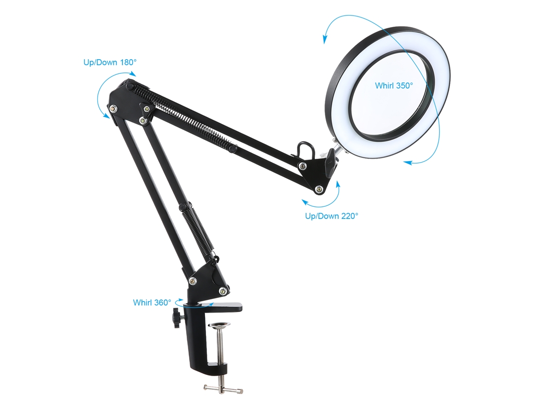 Lâmpada de Mesa com Lupa 5x 80leds 8w Usb 3 Cores Brilho Ajustável Clamp on | S/MARCA