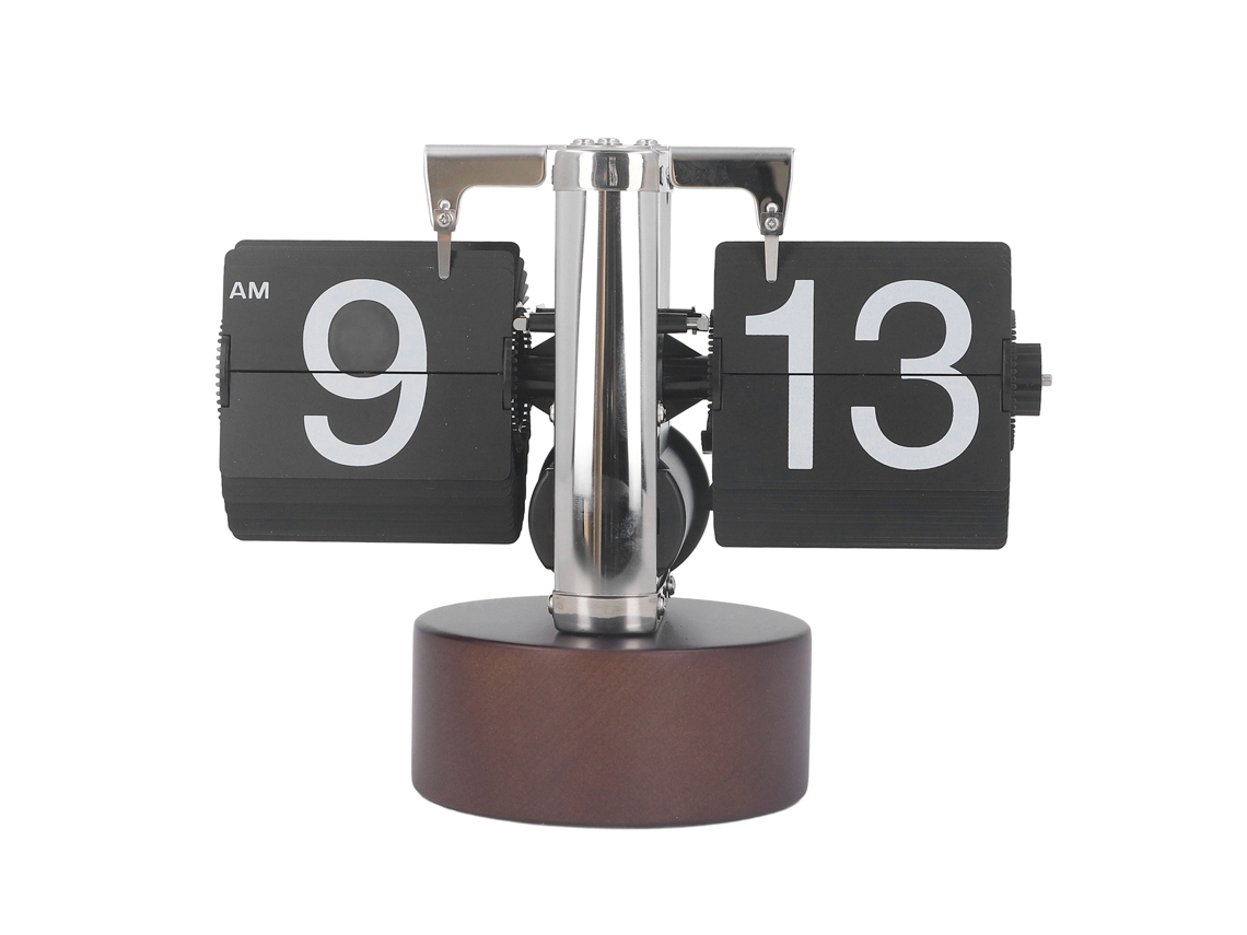 Relógio de mesa digital mecânico automático de 12 horas com base de madeira, preto, para sala de estar, escritório e quarto.