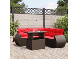 Vidaxl Conjunto De Sofá De Jardim Com 6 Peças E Almofadas Em Rattan Sintético Marrom