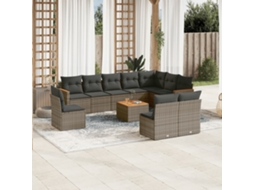 Vidaxl 11 Pcs Conjunto Sofás De Jardim C/ Almofadões Vime Pe Cinzento