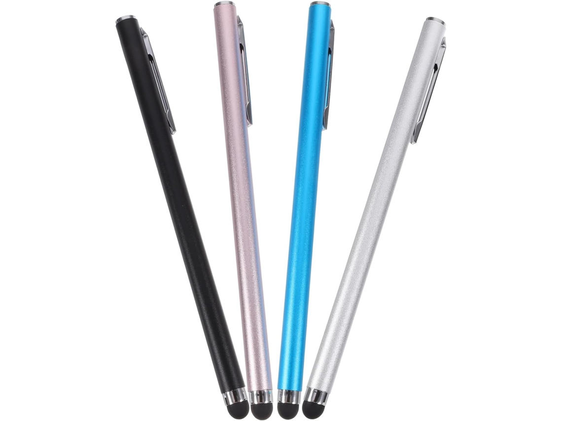Conjunto De 4 Canetas Stylus Capacitivas Para Tablet E Celular, Alta Sensibilidade, Precisão E Escrita, Cores Preto, Prata E Azul Gokoco