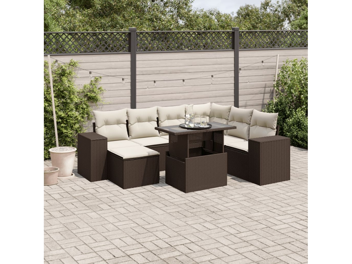Vidaxl 8 Pcs Conjunto Sofás De Jardim C/ Almofadões Vime Pe Castanho