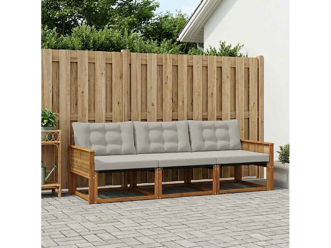 Vidaxl Conjunto De Sofás Para Exterior 3 Pcs Natural E Cinzento-claro