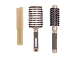 2026 set de 3 Escovas e Pentes para Cabelo: Ferramentas de Estilo para Salão em Casa com Dissipação de Calor Uniforme e Cabo Ergonômico