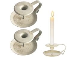 Candeeiro, 2 Peças Retrô De Metal, Portavelas De Ferro Forjado Branco, Chamberstick
