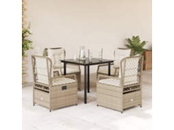 5 Pcs Conjunto De Jantar P/ Jardim Com Almofadões Vime Pe Bege Dkd Home Decor