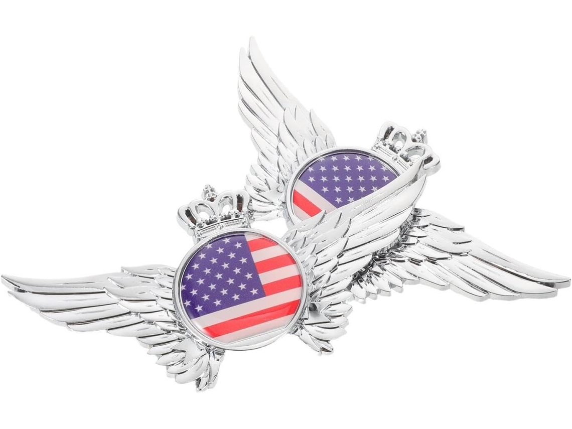 Adesivos De Metal Prateado Com A Bandeira Americana E Asas.