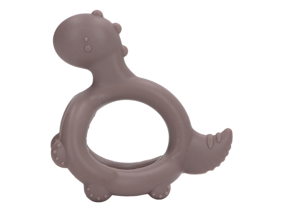 Brinquedo Mordedor Dinossauro 3d Silicone Bebê Chupeta Suporte Mastigação Cinza Claro