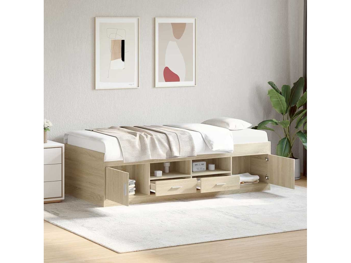 Vidaxl Sofá-cama Com Gavetas Sem Colchão 90x200 Cm Carvalho Sonoma