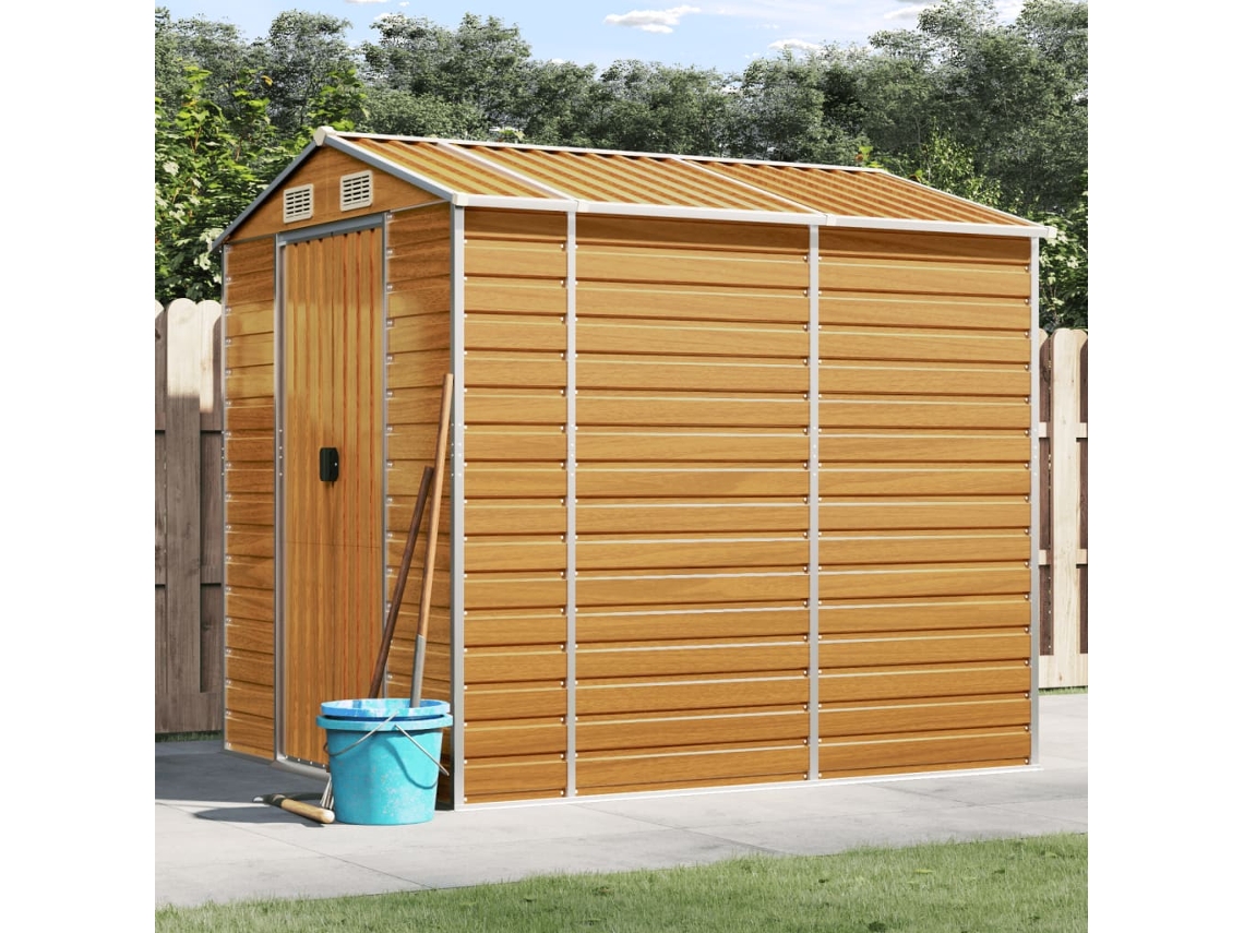Vidaxl Abrigo De Jardim Castanho Claro 191x215x198 Cm Aço Galvanizado