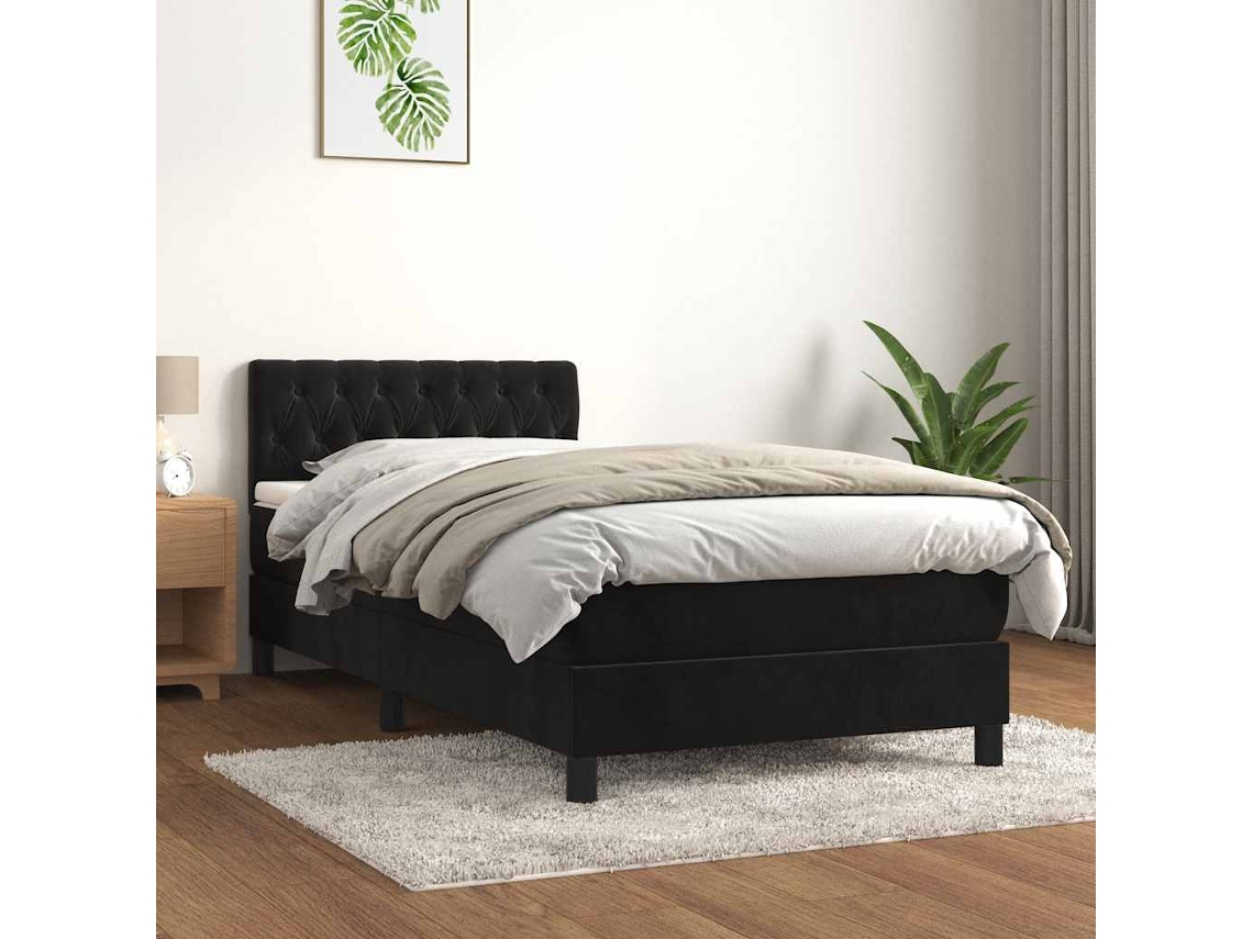 Vidaxl Cama Com Molas/colchão 90x200 Cm Veludo Preto