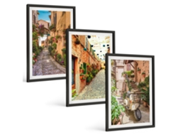 Conjunto De Pinturas Ruas Floridas, Atmosfera Italiana Espelharte (3 Peças 40x60 Cm)