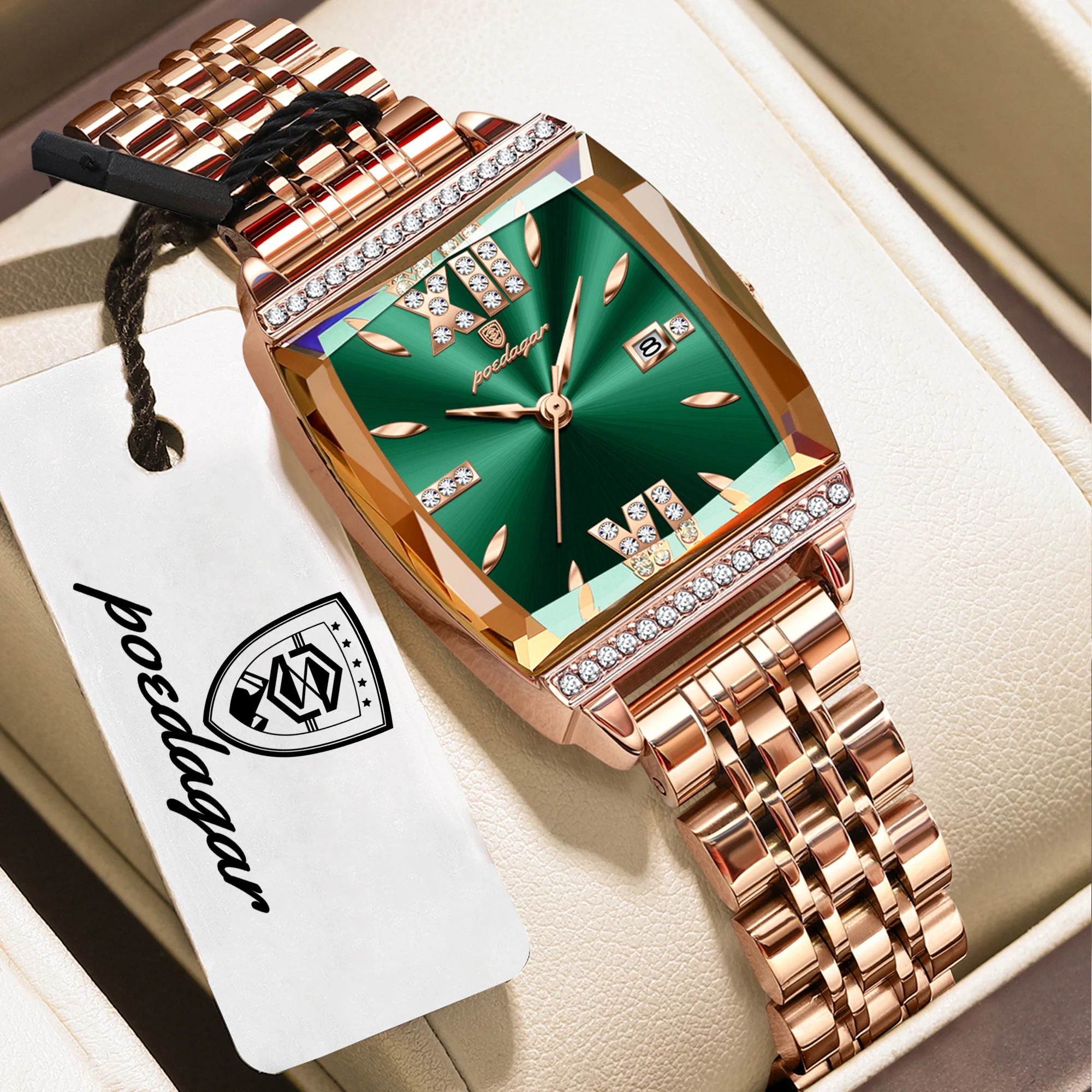 (ouro Rosa E Verde) Relógio Feminino Requintado, Com Visor De Data De Alta Qualidade, Elegante E Resistente À Água.