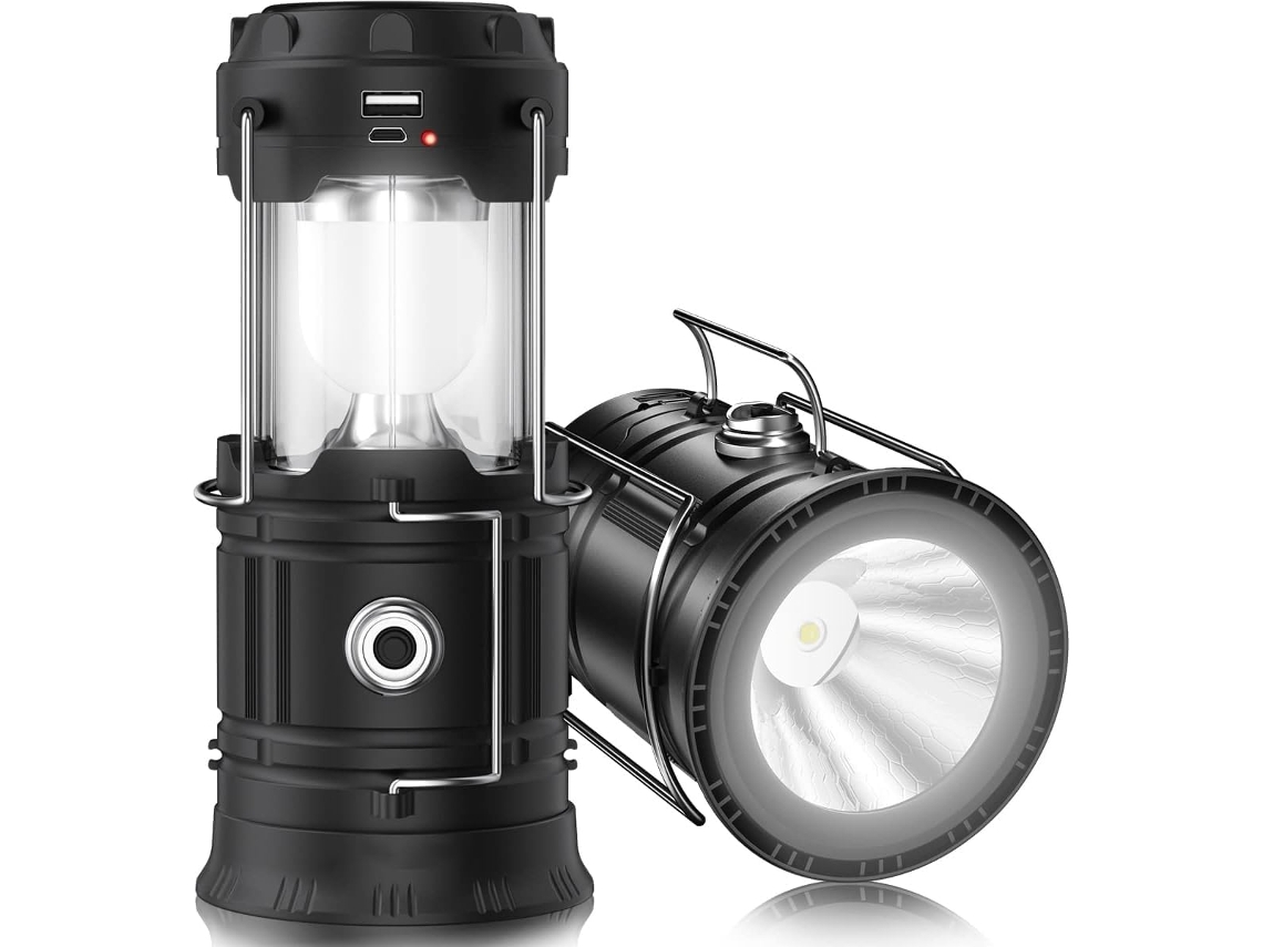 Lanterna Solar Led Recarregável E Dobrável, Com Carregador Usb Para Telemóvel, Campismo, Tempestades E Falhas De Energia (preto)
