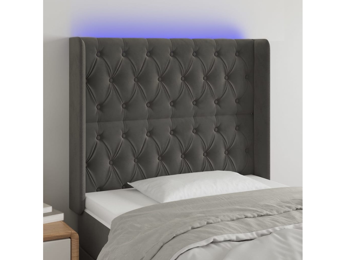 Vidaxl Cabeceira De Cama C/ Led Veludo 103x16x118/128 Cm Cinza-escuro