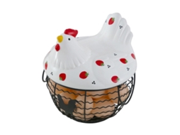 Cesta de Armazenamento de Ovos com Tampa de Galinha Cerâmica e Ferro Forjado S/MARCA Decorativa