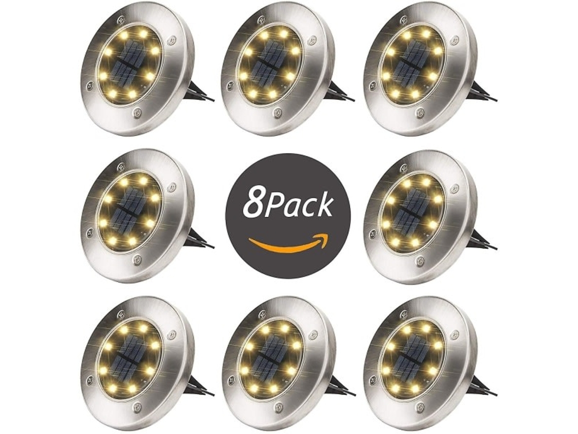 Luminária Solar Externa com 8 Leds, Célula, Chão, Ip65 AQUAFORGE (8 Branco Quente)