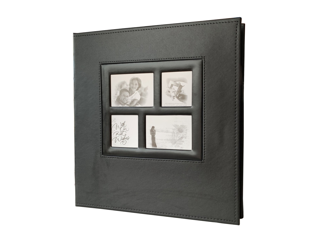 7.9in Interstitial Photo Album For 400pcs Pictures Pu Leather Family Couple Baby Photo Book 34.5x36.5x5.5cm Plain Grain Black LAXISCREED