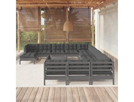 Conjunto de Relax com 13 Peças com Almofadas (63,5 x 63,5 x 62,5 - Madeira - Cinzento)