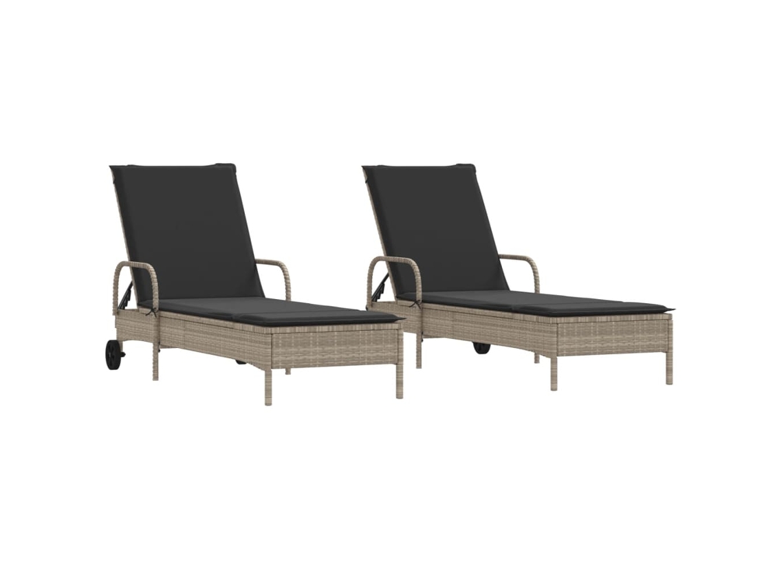 Conjunto de Espreguiçadeira com Almofadões 2 Peças Vime Pe Cinzento Claro MAISON EXCLUSIVE
