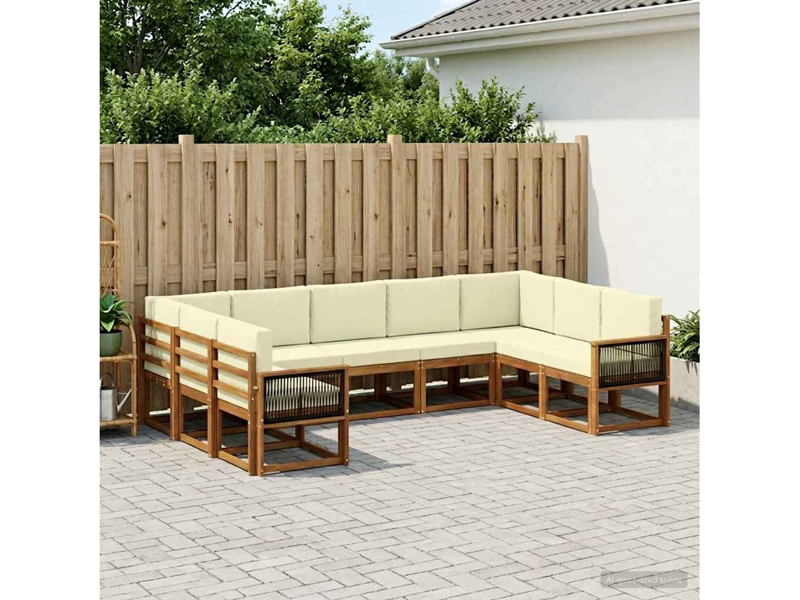 Vidaxl Conjunto De Sofás Para Exterior 9 Pcs Natural E Creme