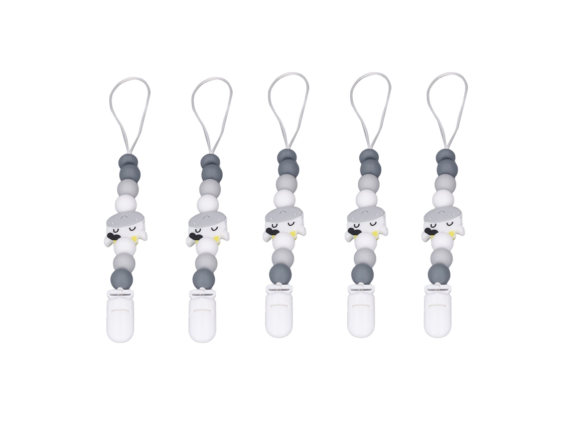 Mali 5pcs Corrente de Chupeta para Bebê Silicone Grau Alimentar Macio Anti queda Cinza