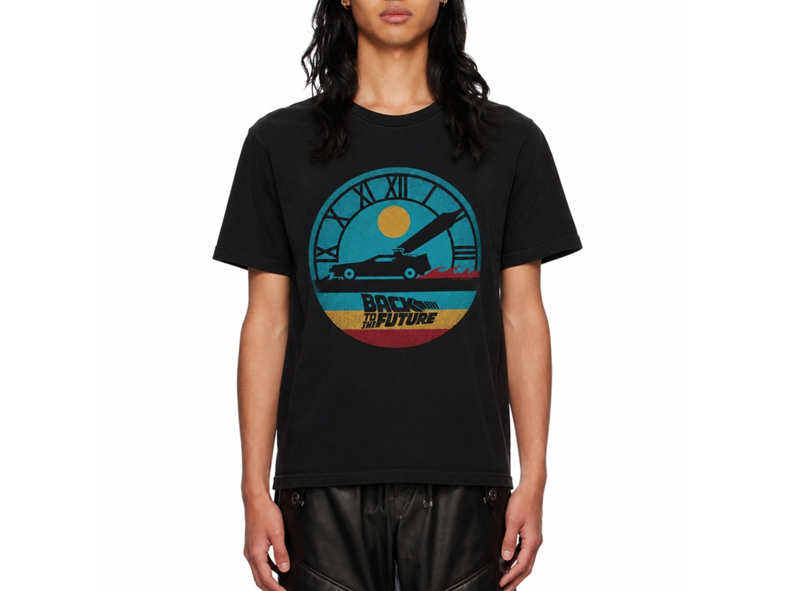 Rockinstone Back To The Future Movie Circular Time Black Adult T-shirt Size:xxxl