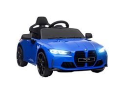 Carrinho Elétrico Infantil Bmw M4 de 12v com Controle Remoto, Faróis, Buzina, Música e Velocidade de 3 a 5 Km/h, na Cor Azul.