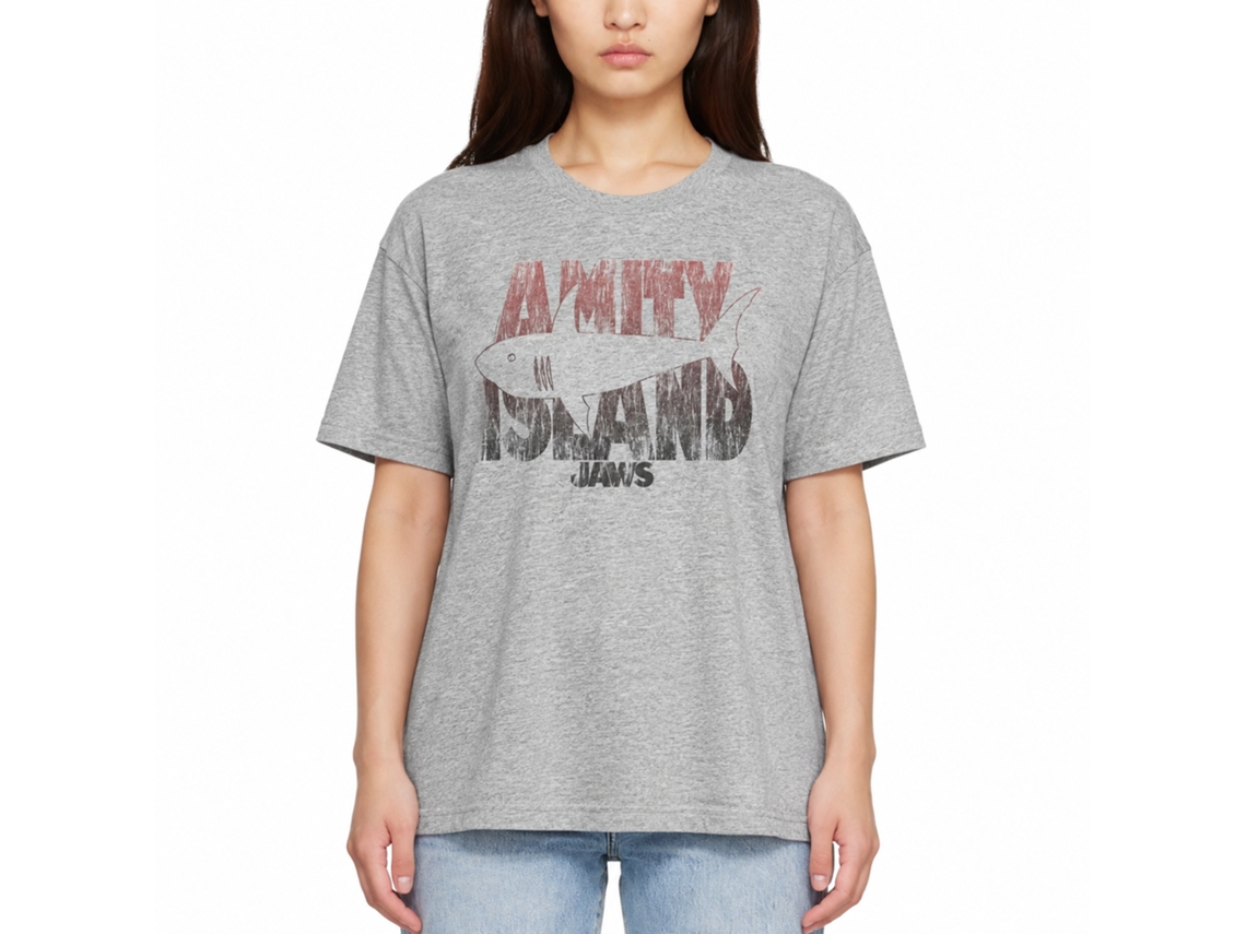 Rockinstone Jaws Movie Shark Line Heather Gray Adult T-shirt Size:l