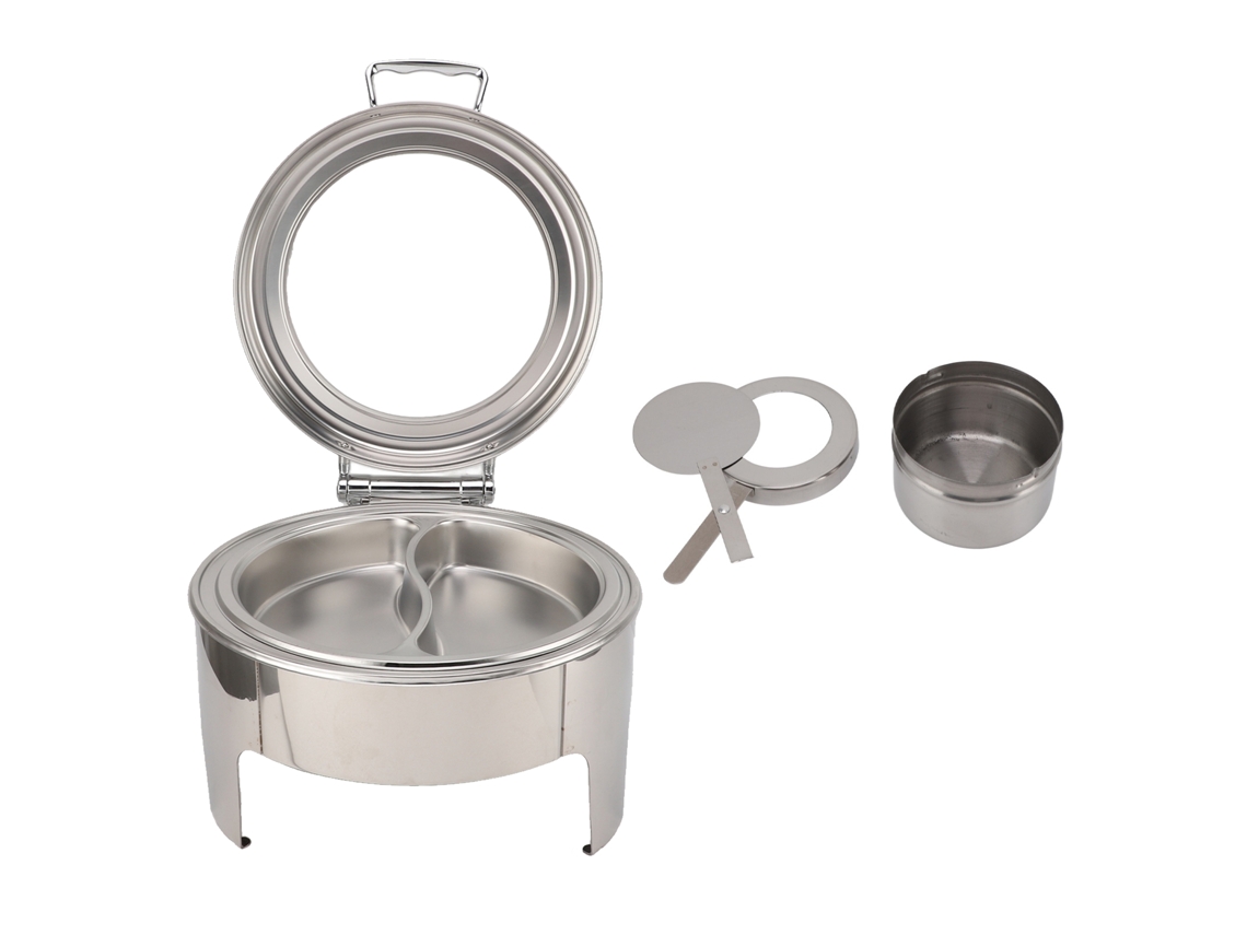 Pan de Buffet Redondo LAXISCREED em aço inox, 6l com tampa de vidro para eventos