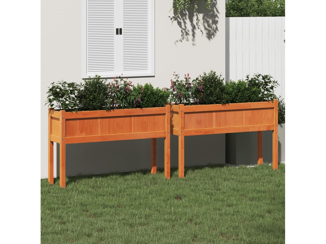 Vidaxl Floreiras De Jardim C/ Pernas 2 Pcs Pinho Maciço Castanho Cera