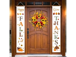Decoração De Outono | Banner De Varanda Para Thanksgiving Com Folhas, Abóbora E Peru