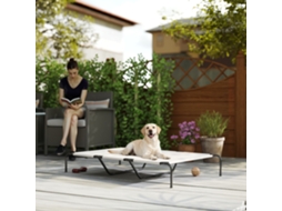 Cama Externa Elevada Para Pets, Estrutura De Aço Com Malha Respirável, Tamanho 152x94x23 Cm, Na Cor Bege