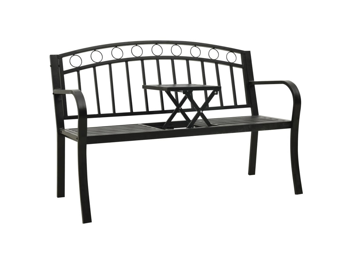 Vidaxl Banco De Jardim Com Mesa 120 Cm Aço Preto