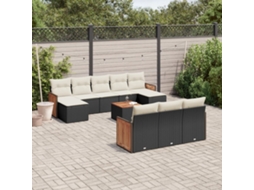 Vidaxl 11 Pcs Conjunto Sofás De Jardim C/ Almofadões Vime Pe Preto