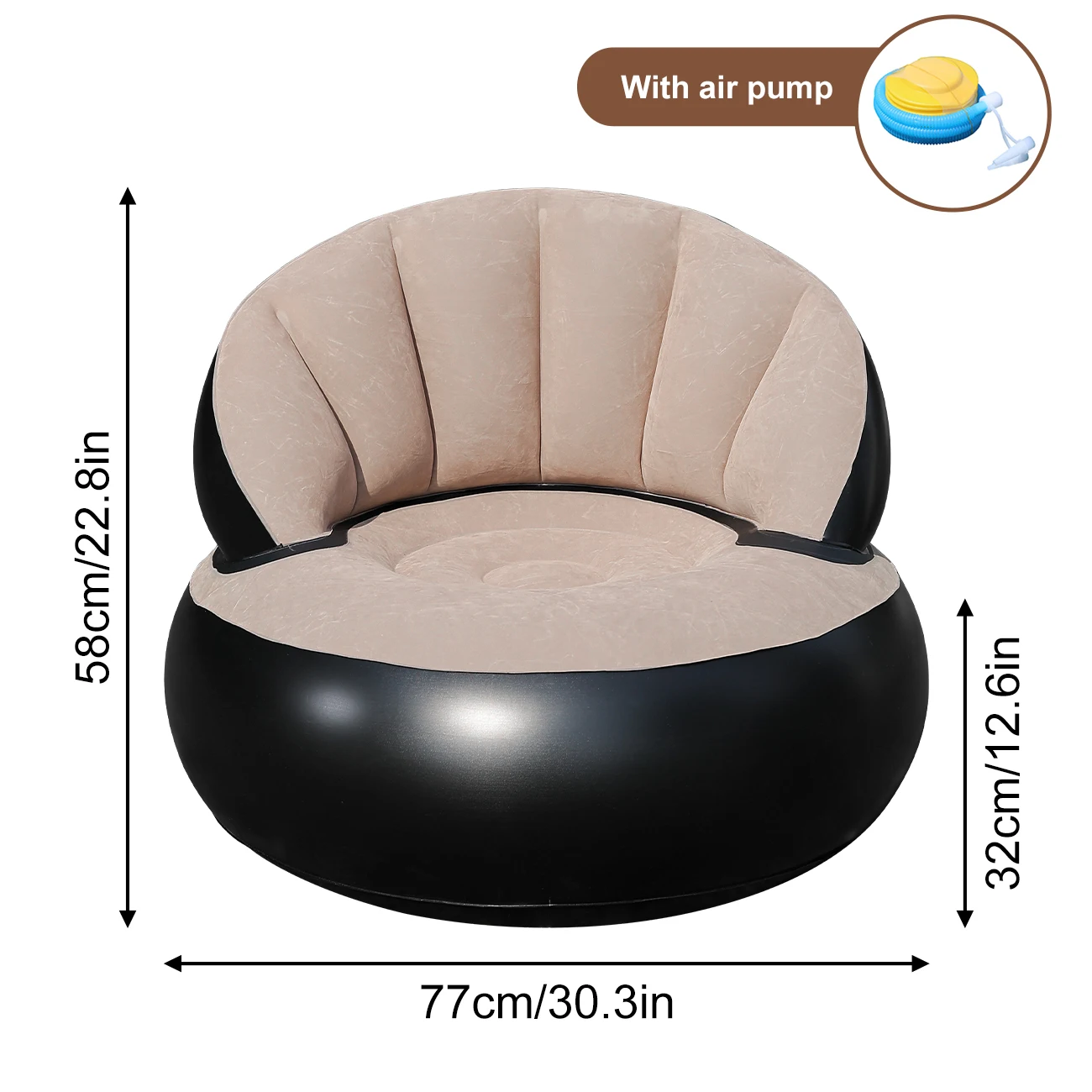 (cáqui - Com Bomba De Ar) 1 Sofá Inflável Em Pvc Espesso, Com Design Ergonômico.