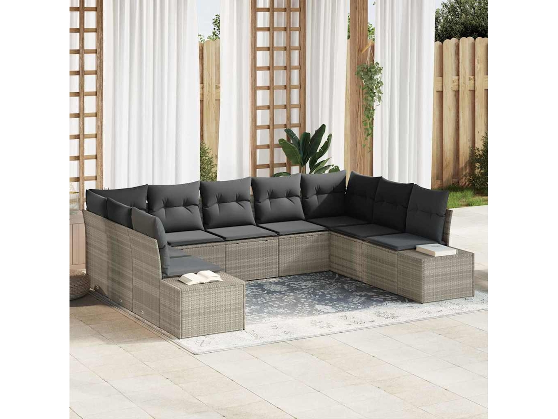 Vidaxl Conjunto De Sofá De Jardim 9 Unid. Cinzento-claro Vime Pe
