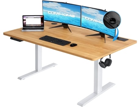 Mesa de Escritório Elétrica COMHOMA para Sentar de pé 160 X 60, Mesa Regulável em Altura, para Escritório, Quarto, Madeira
