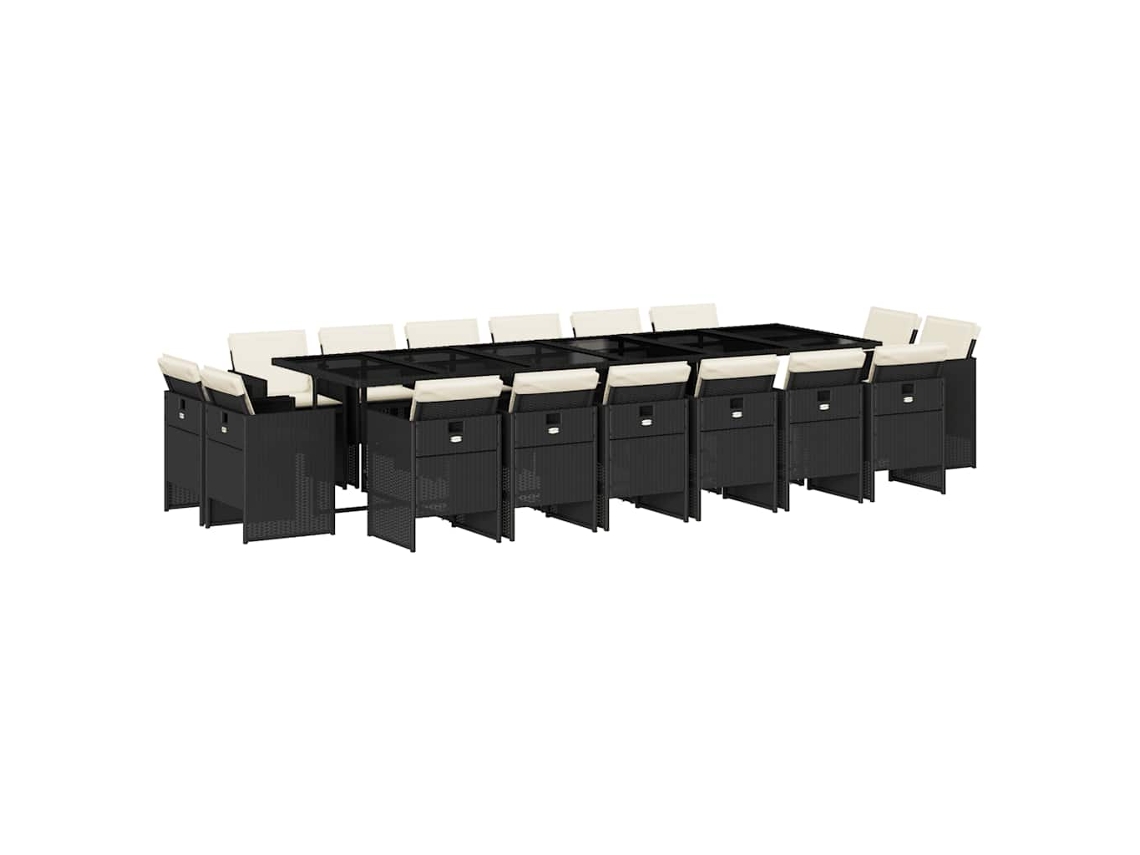 Conjunto de Jantar 17 Pcs para Jardim com Almofadões Vime Pe Preto MAISON EXCLUSIVE (17 pcs)