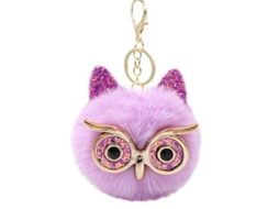 2026 llavero de Pom Pom de Pelo Falso Búho Puffball para Bolso Monedero Joyería Morado
