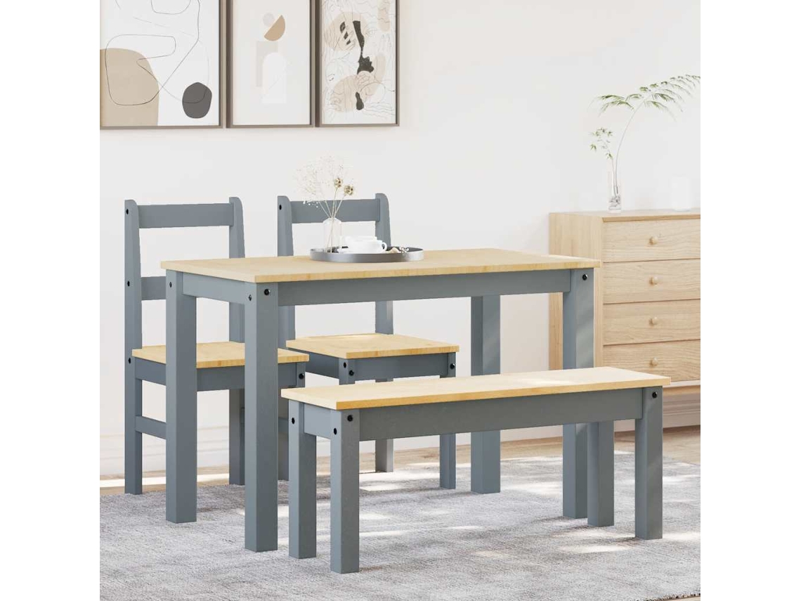 Vidaxl 4 Pcs Conjunto De Jantar Panama Madeira Pinho Maciça Cinzento