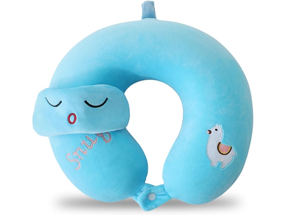 Travesseiro de Viagem Infantil em Espuma Viscoelástica com Máscara de Dormir AQUAFORGE (estampa de Ovelha)