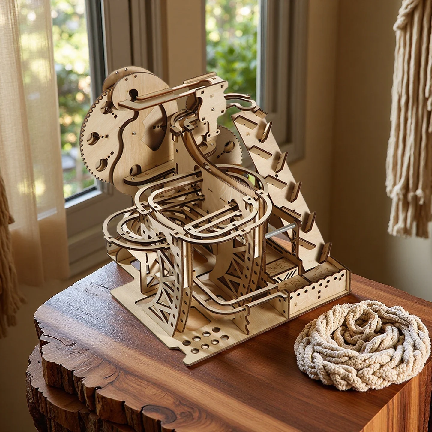 Roda D'água de Madeira 3d com Pista de Mármore, Modelo Mecânico para Montar MDUG (estilo 3)