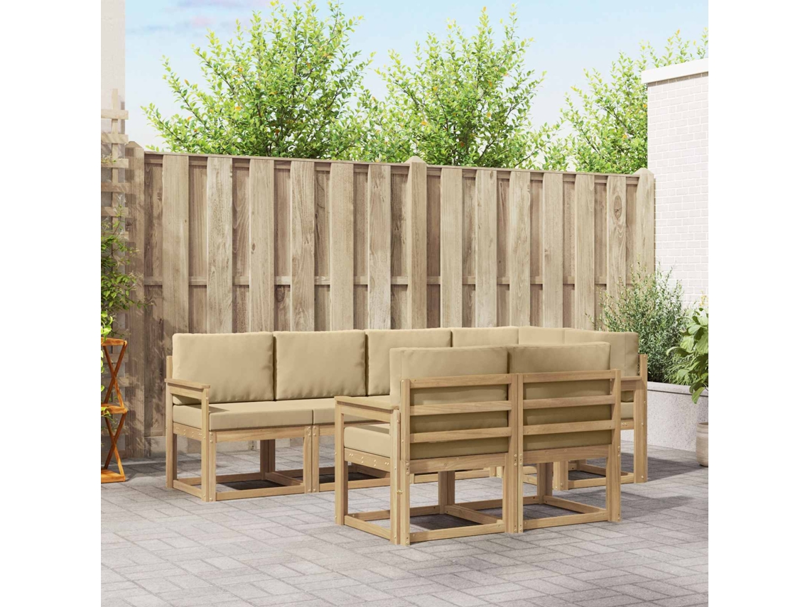 Vidaxl Conjunto De Sofás Para Exterior 7 Unid. Branco E Bege Poliéster