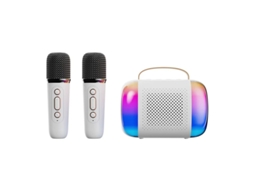 Mini máquina de karaokê portátil Yizhood com microfone duplo Bluetooth e alto-falante para crianças, branco